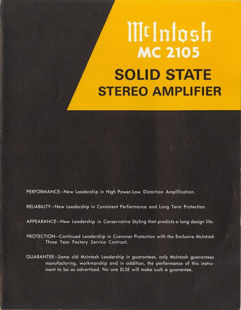 Vintage McIntosh MC 2105 Solid State Amplifier Sales Brochure