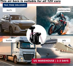 12V Car Air Horn, 120 DB Super Loud Dual Trumpets Electric Train Horn Kit with C