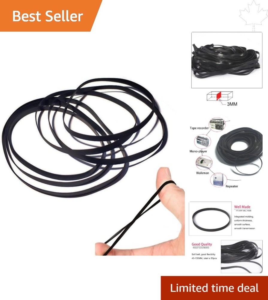 Bulk Pack of 50 Recorder Rubber Belts, 40-135 MM, 3MM Width – Fix Your Cassette