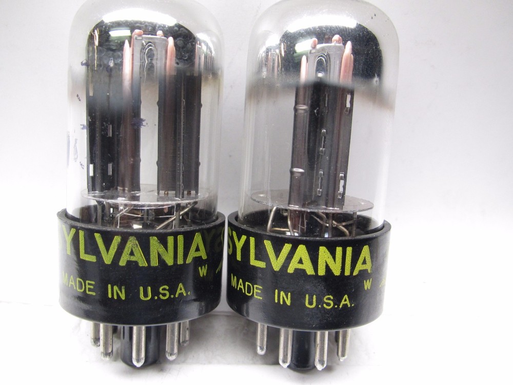 6SN7 GTB NOS SYLVANIA YELLOW LABEL PLATINUM MATCHED PAIR SHORT BOTTLE TV7
