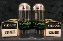 SYLVANIA 6SN7 GTB 1968 GREEN LABEL BLACK BASE CHROME TOPPED FOIL MATCHED SET NIB