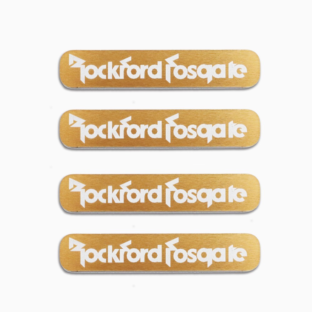 Rockford Fosgate Speaker Badge Aluminum Logo 63.5mm(2.5″)X12.7mm(0.5″) GOLD