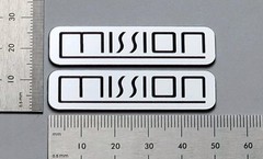 Mission Electronics Badge Logo Emblem Custom Incised Silver Pair With Adhesive