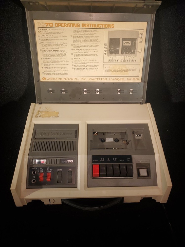 Vintage Califone 3670 Portable Cassette Recorder with Hard Case TESTED