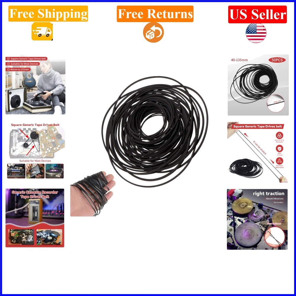 50pcs Cassette Recorder Rubber Belts 40-135mm Square Repair Parts