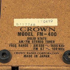 Crown Radio FM-400 Solid State AM/FM Stereo Tuner Table Top Japan-UNTESTED