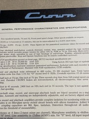 Original 1970 CROWN SX 724 722 Reel To Reel Tape Recorder Advertising Spec Sheet