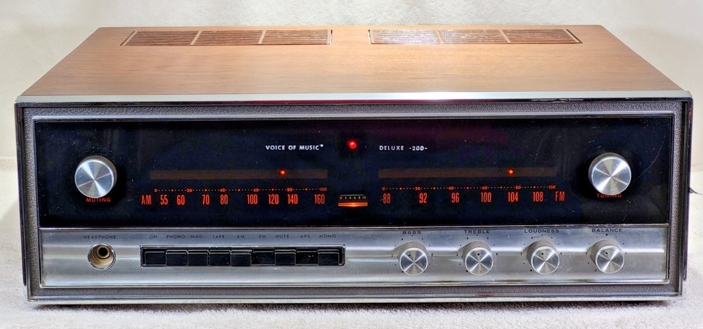 Voice of Music 1498-1, Deluxe 200 AM/FM Stereo Receiver, Tested, Working, RARE