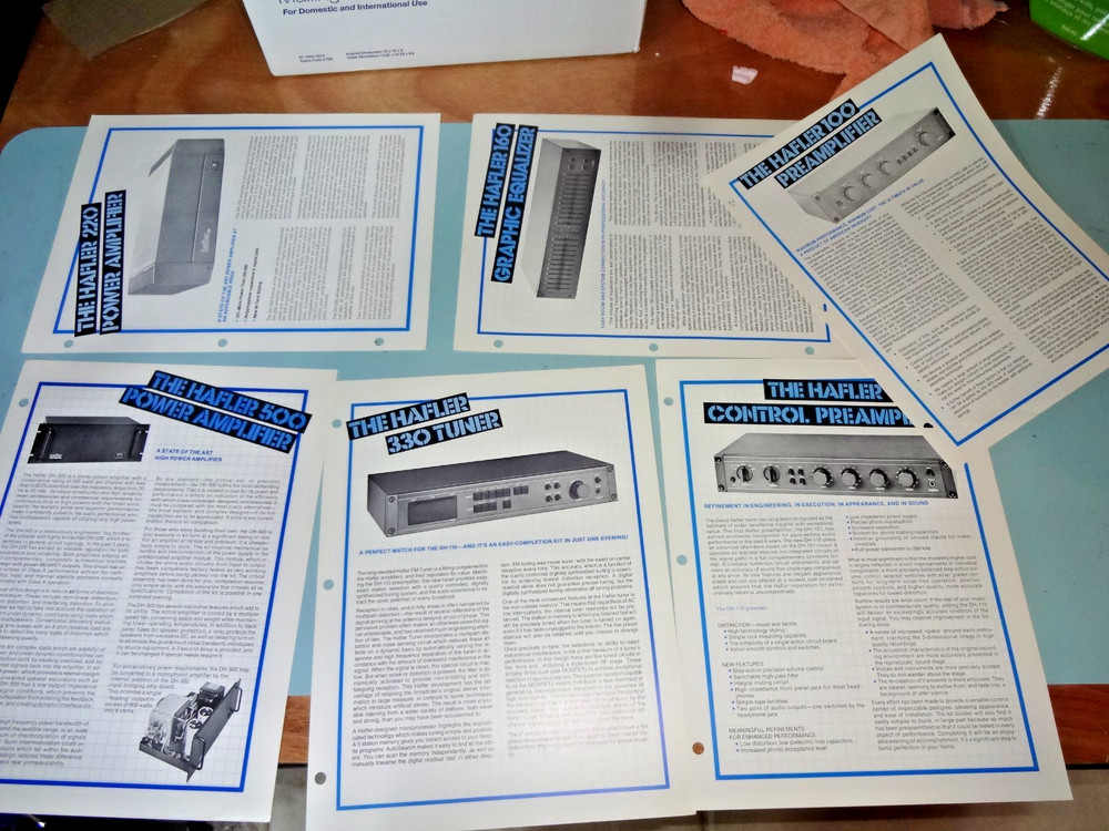 HAFLER ORIGINAL PRODUCT LEAFLET ADS RARE FIND! 6 SHEETS AS SHOWN