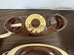 Vintage Genie Space Age Phone Push Button Cream Brown MCM USA Works + 15’ Cord