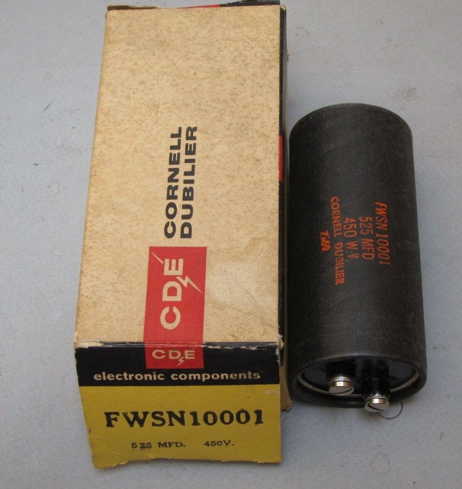 Vintage Cornell Dubilier, 525uF MFD, 450V Electrolytic Capacitor TESTED