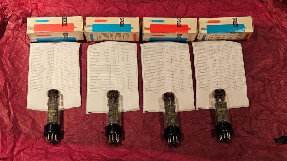 RARE Matched Quad (4) Siemens RFT EL34/6CA7 Tube Amplitrex AT-1000 Tested