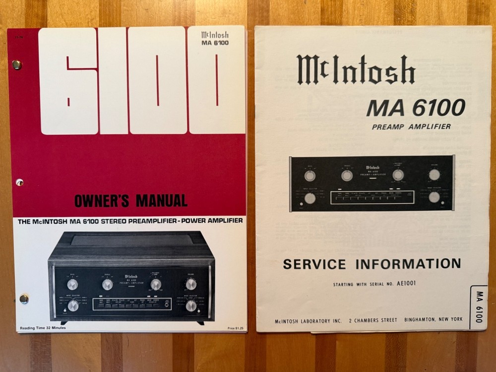 MCINTOSH MA6100 OWNER’S MANUAL and SERVICE INFORMATION – ORIGINAL