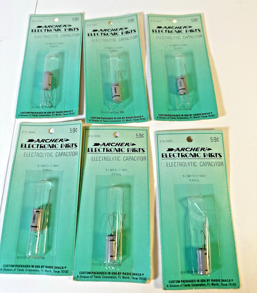 Archer Electronic Parts Electrolytic Capacitor NOS Lot of 6 Vtg Tandy (9A)