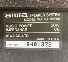 Vintage AIWA Bookshelf Speakers SX-N5200 50 Watts 6 Ohms 3 Way Bass Reflex 1990s