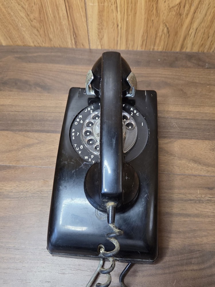 Stromberg Carlson 1553W Black Rotary Dial Wall Telephone Handset Cord UNTESTED