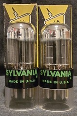 SYLVANIA 6SN7 GTB TUBE 1968 GREEN LABEL BLACK BASE CHROME TOP FOIL MATCHED SET