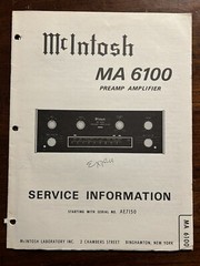 McIntosh MA6100 Preamp Amplifier Amp Service Information Manual Original AE7150