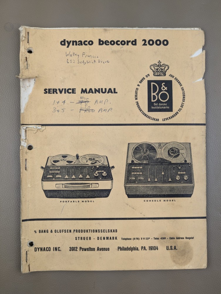 B&O Dynaco Beocord 2000 Service Manual D-1448