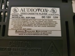 Audiovox AVP-7000 VHS 12 Volt Video Cassette Tape Player with Power Cable WORKS!