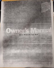 ADVENT 201 Cassette Deck Owners Manual Photocopy