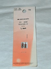 NIP (2) Archer Radio Shack Tandy 22 OHM 5% Tol 1/2 Watt Resistors 271-005 NOS