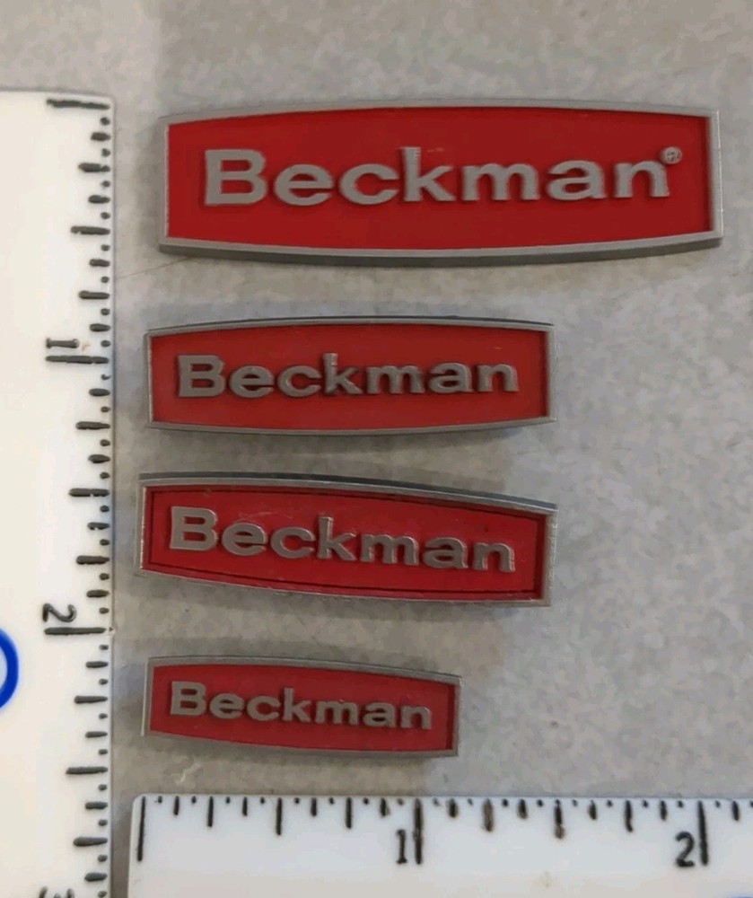Lot of 4 Vintage BECKMAN Instruments Metal Emblem Name Plate Logo Tags