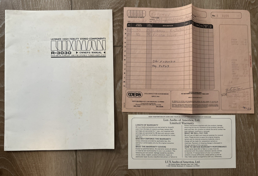 Vintage ORIGINAL LUXMAN R-3030 R3030 Repair & Service Manual **ORIGINAL**