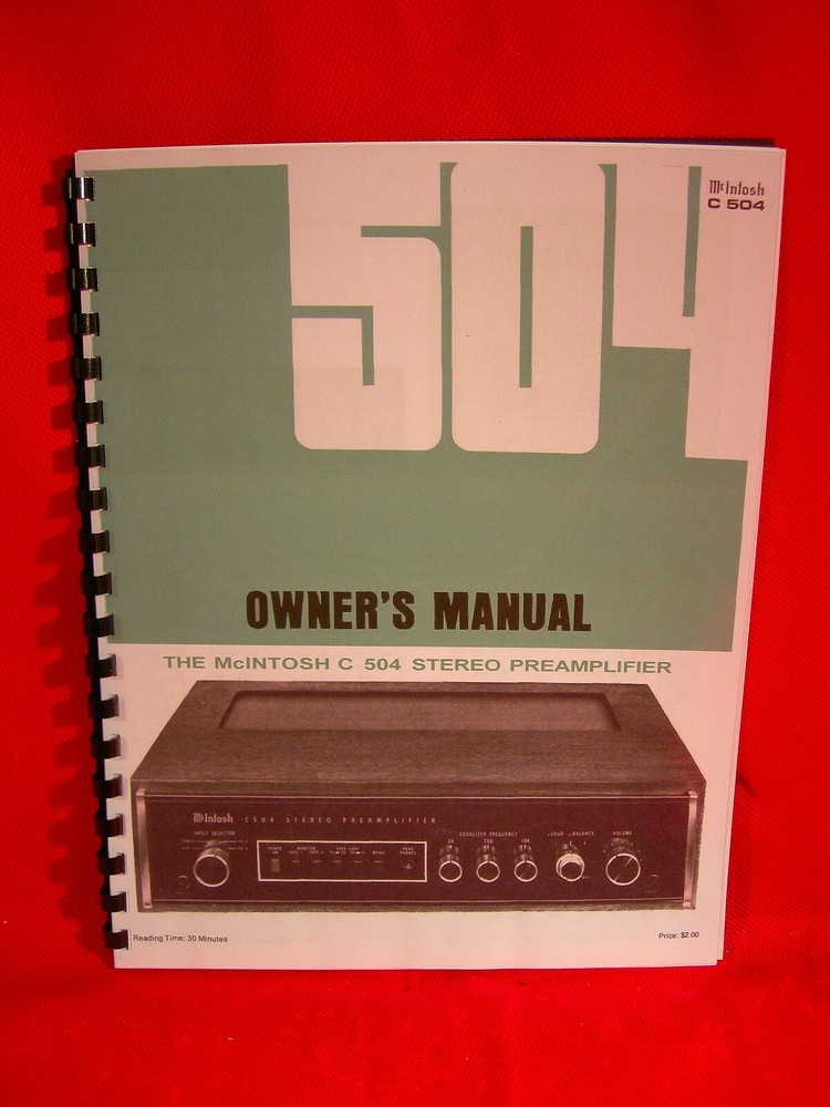 ONE BRAND NEW COPY OF MCINTOSH C504 STEREO PREAMPLIFIER OWNER’S MANUAL
