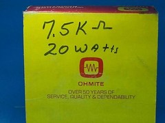 7.5K OHM 20 WATT RESISTOR OHMITE 0516 HIGH POWER SUPPLY PRESCION 5% QTY (1)