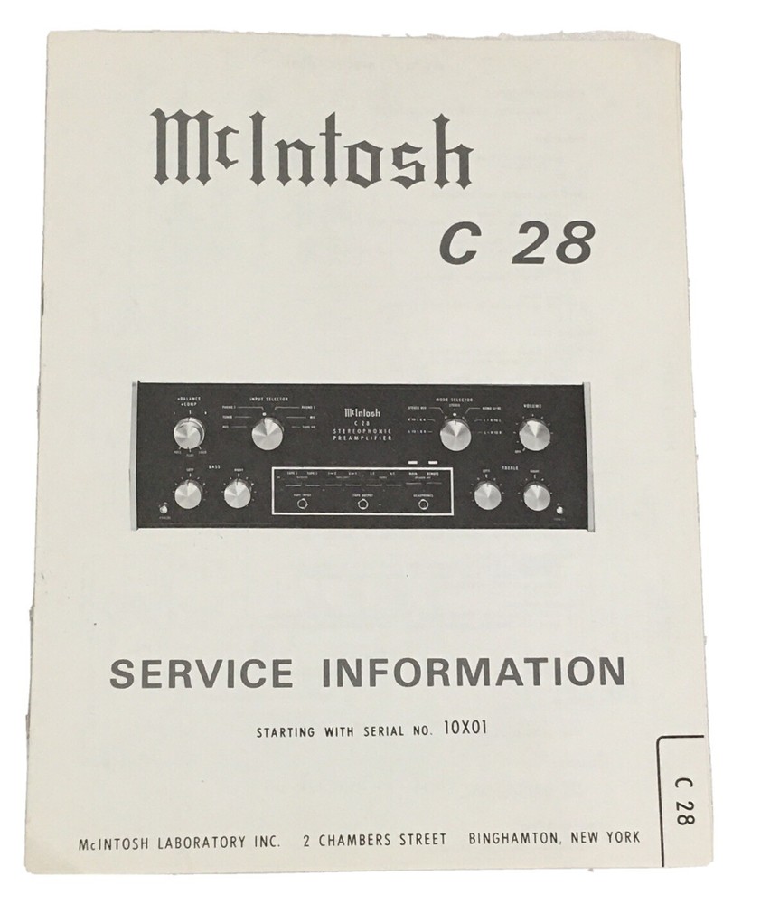 McIntosh C28 Preamplifier Service Manual service information