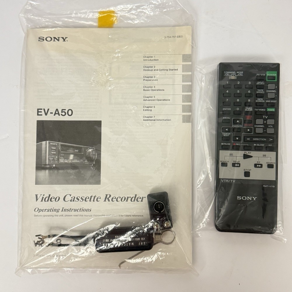 Sony EV-A50 Video 8 8mm VCR Remote Control RMT-V119 with Manual & Antenna NOS