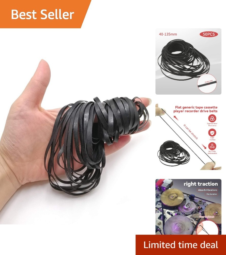 Cassette Recorder Belt 40-135mm Flat Rubber Drive Belts Pack of 50