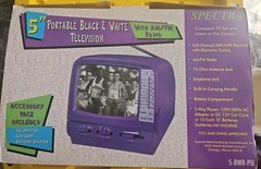 SPECTRA 5″ Black & White AC/DC/12v Portable TV with AM/FM Radio – New Old Stock