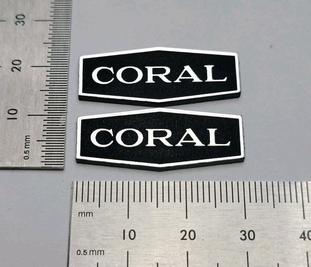 Coral Speaker Badge Logo Emblem Premium Silver Pair With Self Stick Adhesive