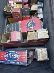 Vintage Assorted Vacuum Tubes Lot Sylvania RCA GE Philco With RCA tube caddy