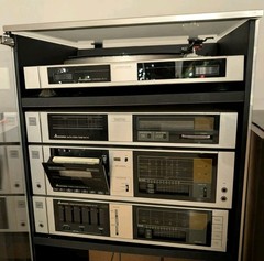 Mitsubishi Audio Cabinet w/ Stereo, Cassette, Amplifier, Turntable, and Speaker
