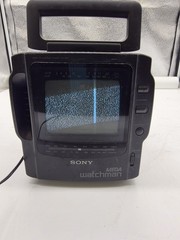 Sony Mega Watchman FD-525 Portable TV AM FM Radio Tested Working Adapter