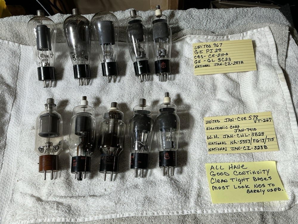 Lot Of 10 Rare Rectifier Vacuum Tubes VT-267 578 967 5557 323B 2C23 210-A PJ-28