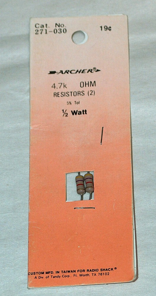 NOS (2) Archer Radio Shack Tandy 4.7k OHM 5% Tol 1/2 Watt Resistors 271-030 NIP