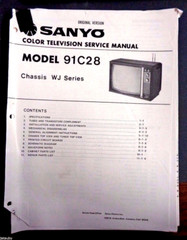 SANYO Vintage Original Color Television TV Model 91C28 Chassis WJ Series MANUAL