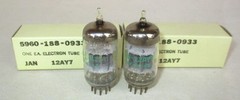 GE JAN 12AY7 Tubes Double Mica Short Gray Ribbed Plate Round Getter NOS Pair