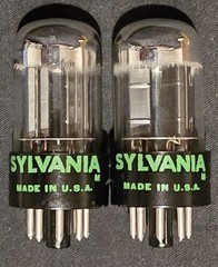 SYLVANIA 6SN7 GTB TUBE 1968 GREEN LABEL BLACK BASE CHROME TOP FOIL MATCHED SET