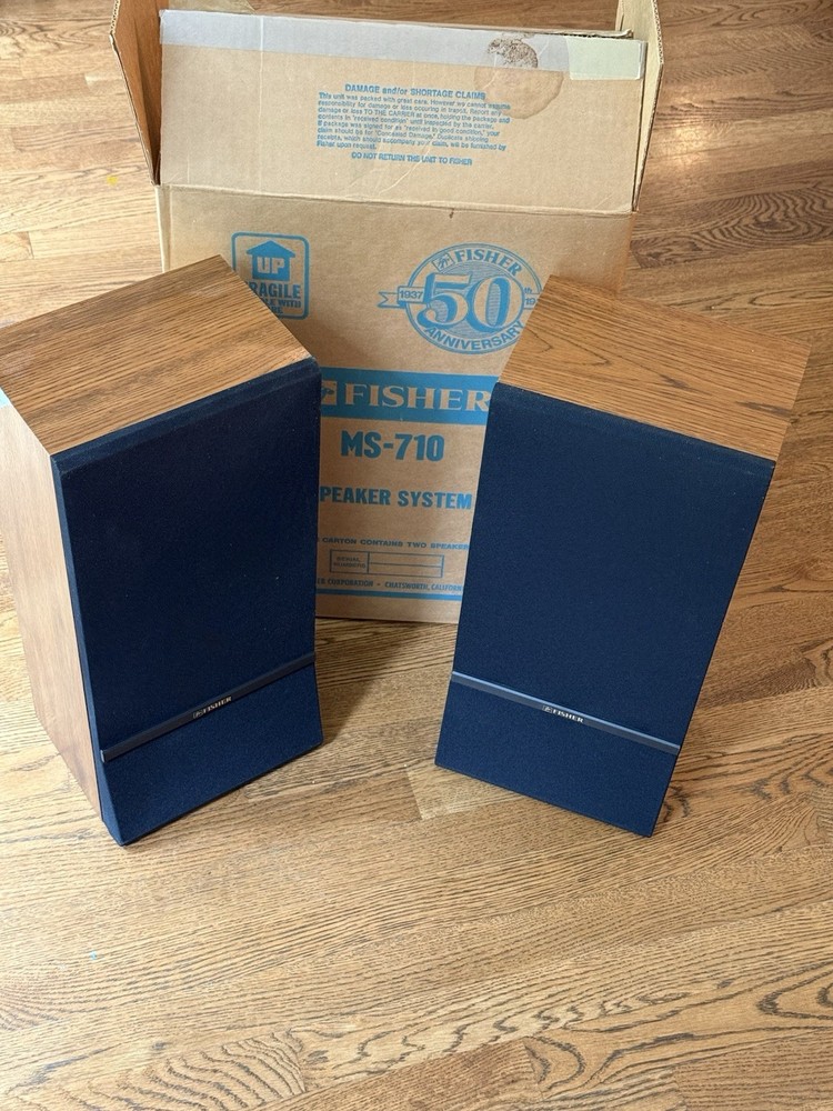 Vintage Fisher Speakers MS-710 Pair Faux Woodgrain RCA Connectors 19Hx9Wx7D