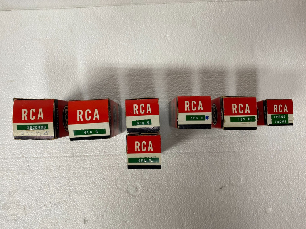 RCA Tubes 6L6G, 6F6G, 12BQ6/12CU6, 6F5G, 1B3GT, 25CD6GB (lot of 7)