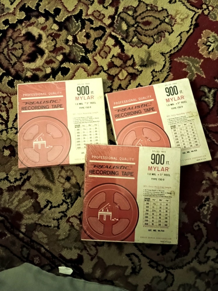Vintage Lot Of 3 Realistic Reel to Reel Tape Mylar 5” 900 ft sealed unopened