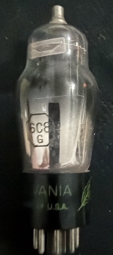 6C8G Sylvania Oak Leaf Bottom Dimpled Foil Getter Black Plates Preamp Tube Rare