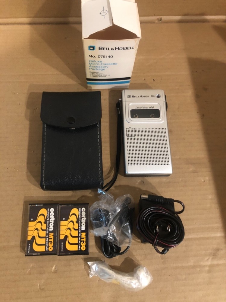 Vintage Bell And Howell Micro Cassette Recorder 767671with accessory pack-Parts