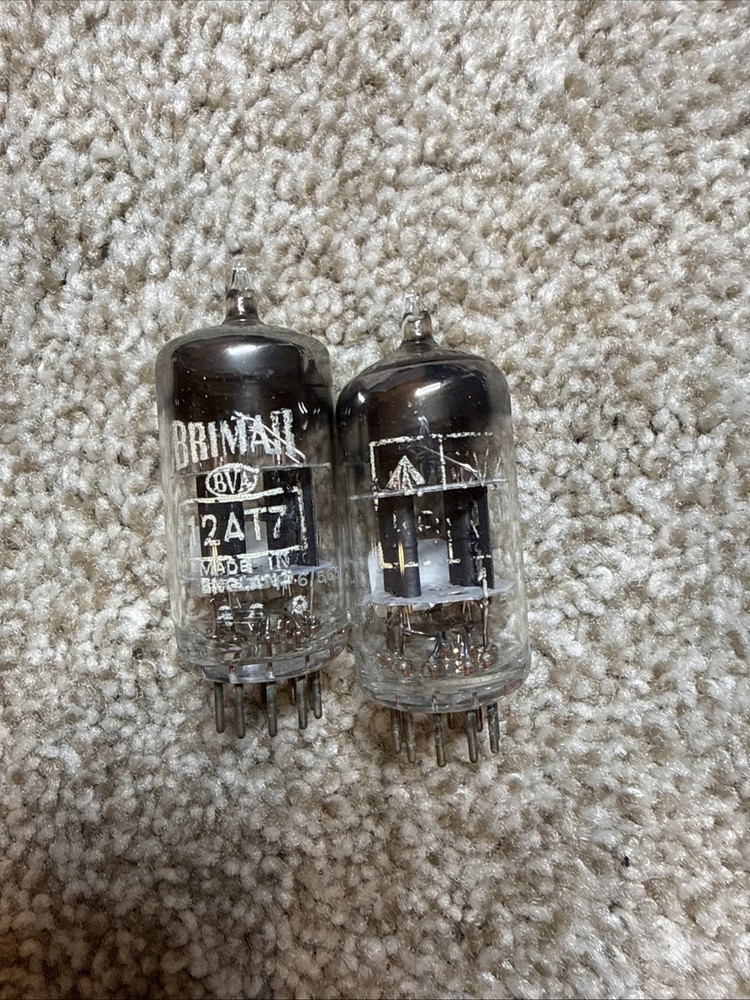 2x BRIMAR ECC81 12AT7 CV 455 TUBES Square getter Carbon Black plate Test Strong