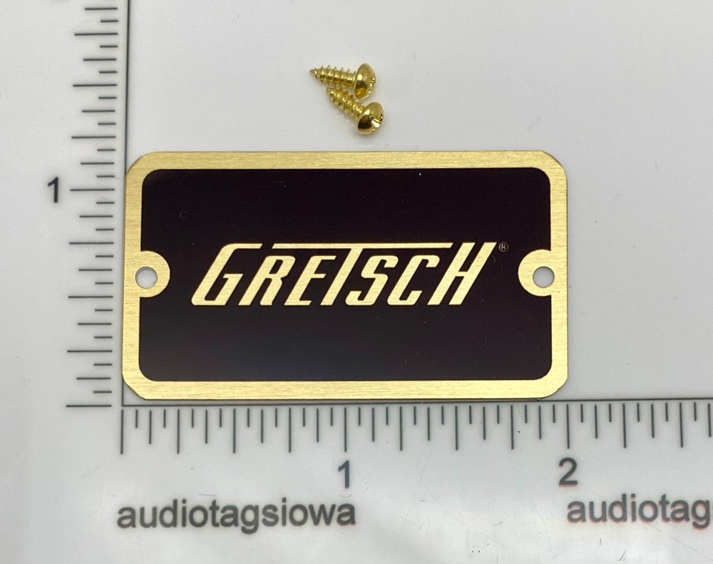 Gretsch Guitar Case Logo Badge Gold on Black with Gold Screws